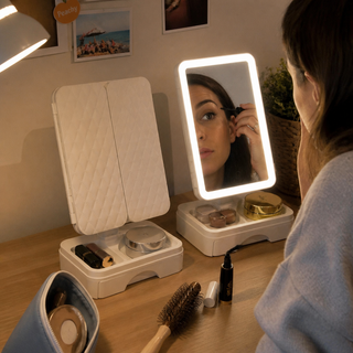 Espejo de Maquillaje con Luz LED y Cajón · Recargable USB