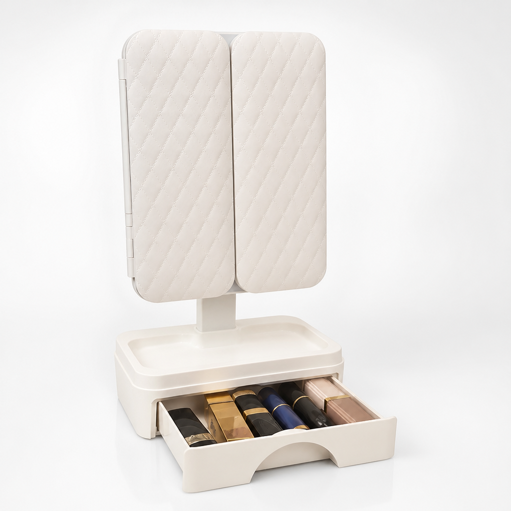 Espejo de maquillaje con luz LED y cajón NATURIA, imagen 16
