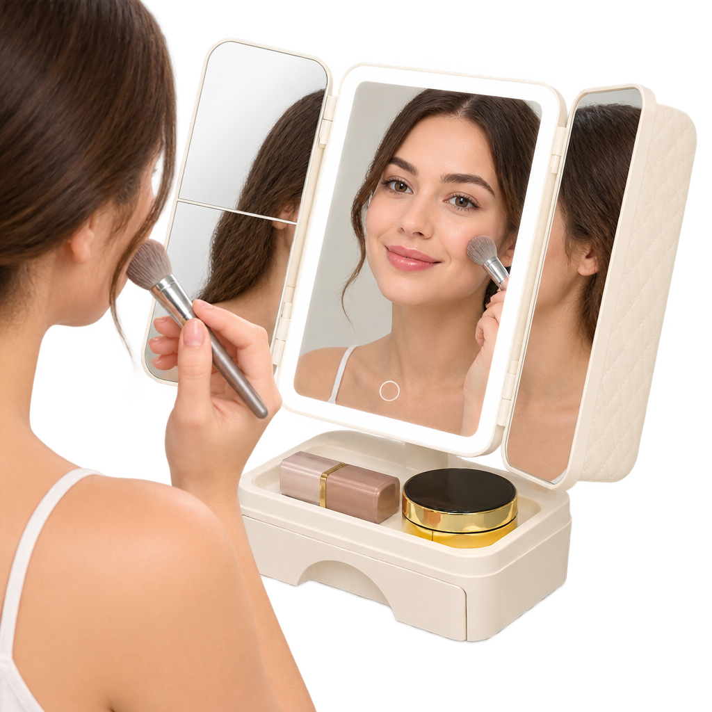 Espejo de maquillaje con luz LED y cajón NATURIA, imagen 17
